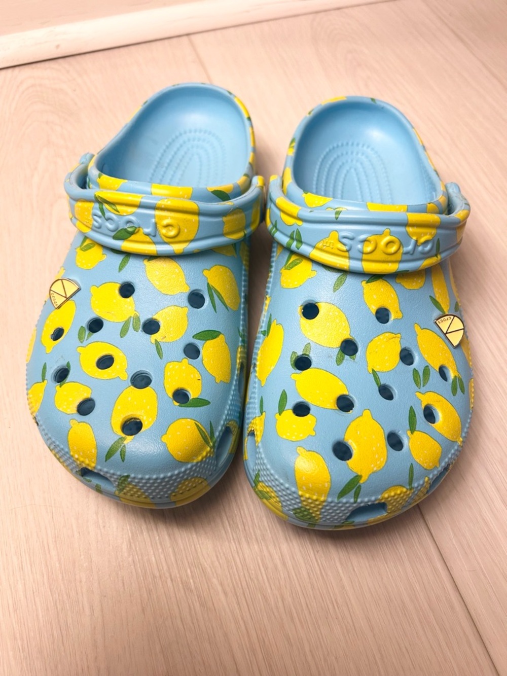 Light Blue Lemon Print Clogs